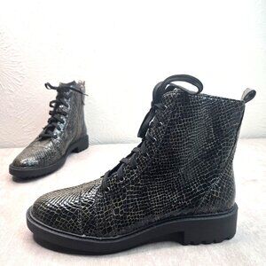 Lines Paolo Black Snake Print Combat Boots